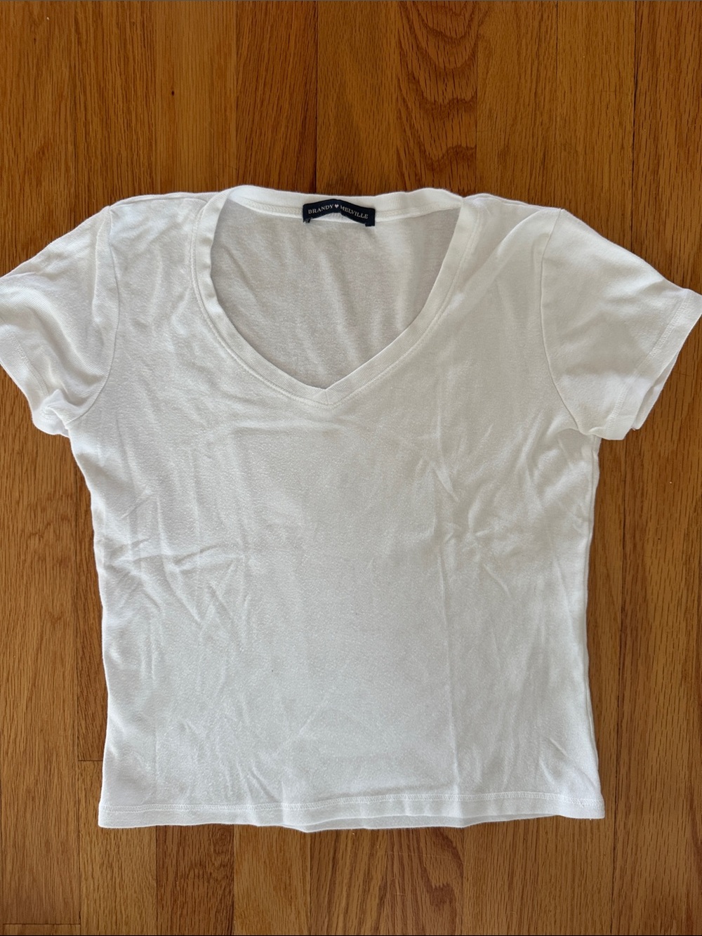 Brandy Melville White V-Neck Short Sleeve Tee